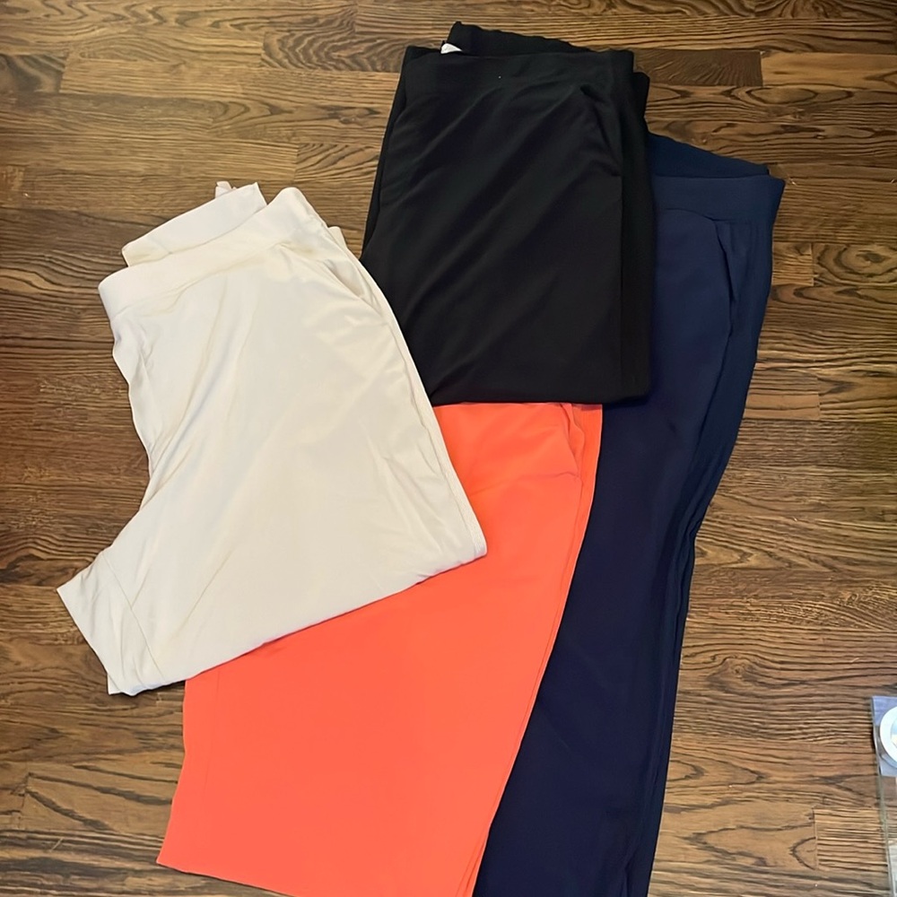 (4) Athleta Brooklyn pants... with pockets... orange, tan, black, blue